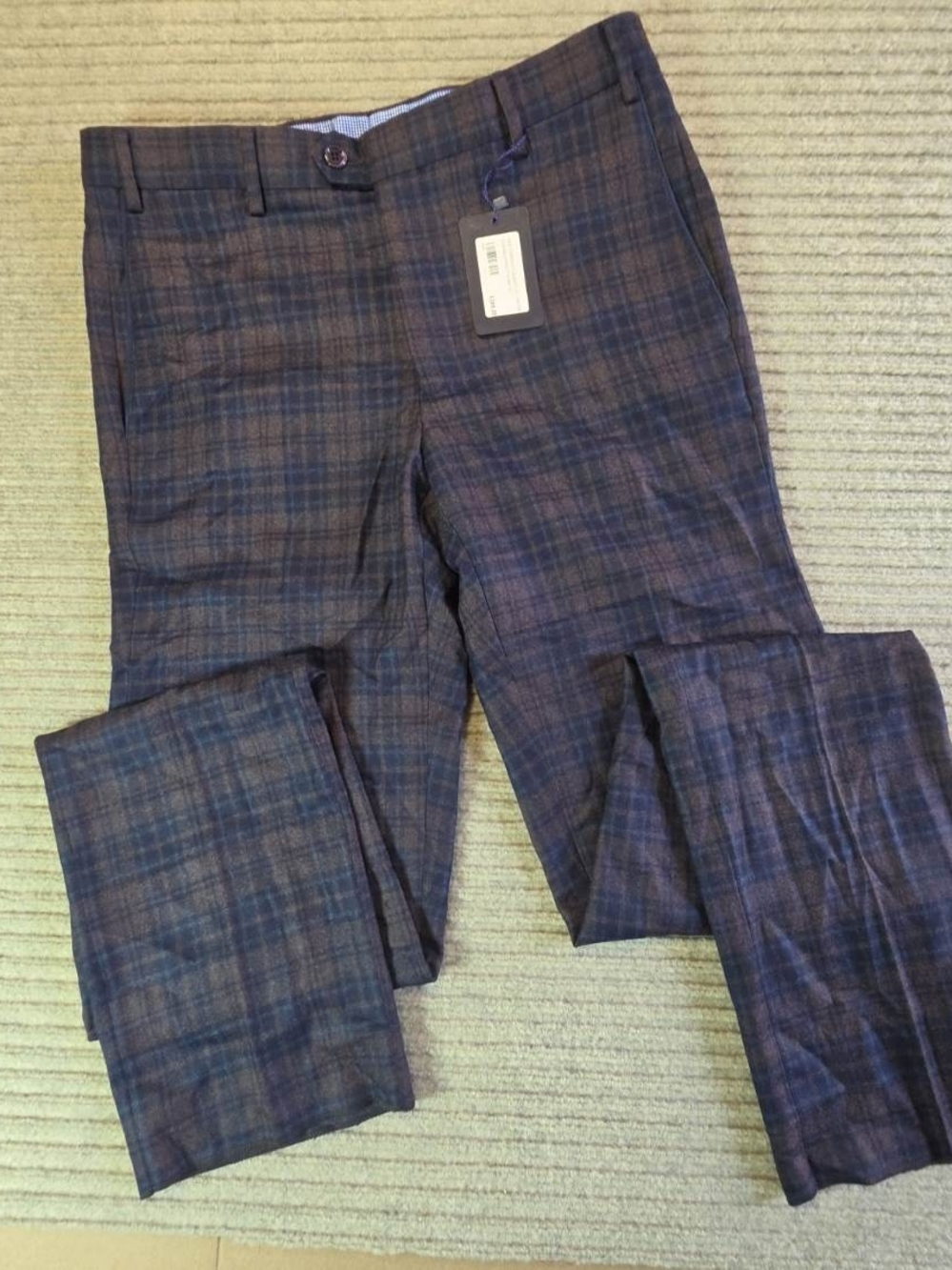 SARTORE REDA Super 110's Wool Dress Pants 32x32 Brown/Blue Plaid Italy $358